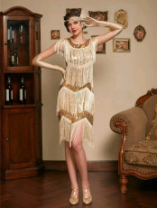 Beige Fringe Sequin Gatsby Dress