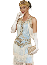 Cream and Blue Gatsby Dress