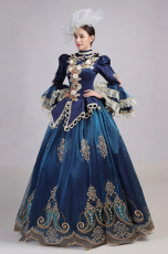 Blue Embroidered Aristocratic Gown